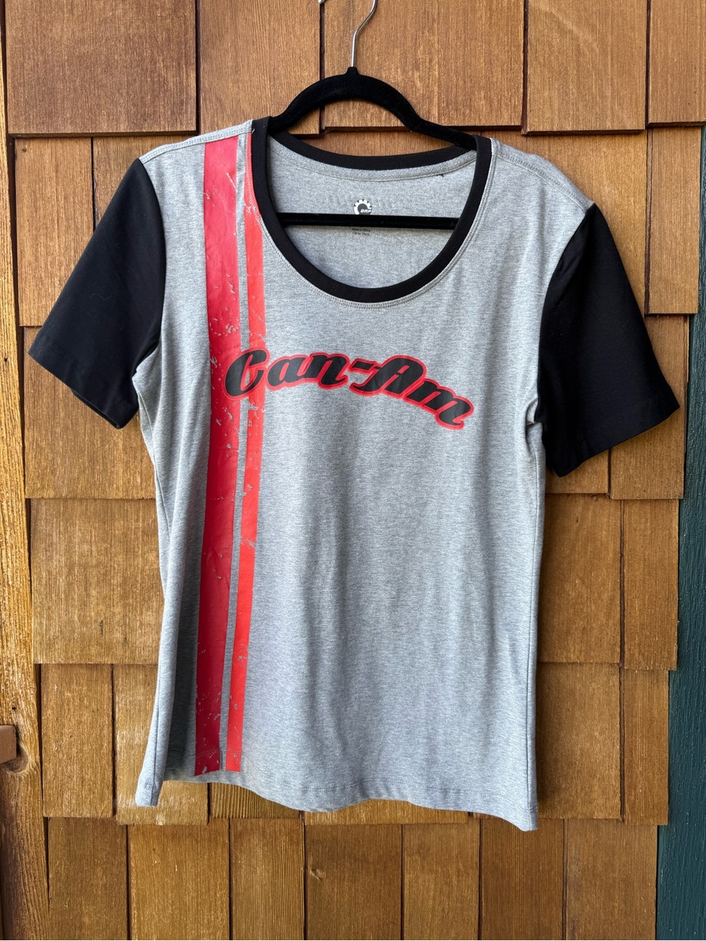 Can-Am Heather Grey Black Red/Orange Ladie's Graphic Tee Size L Pit2pit 19” (M)